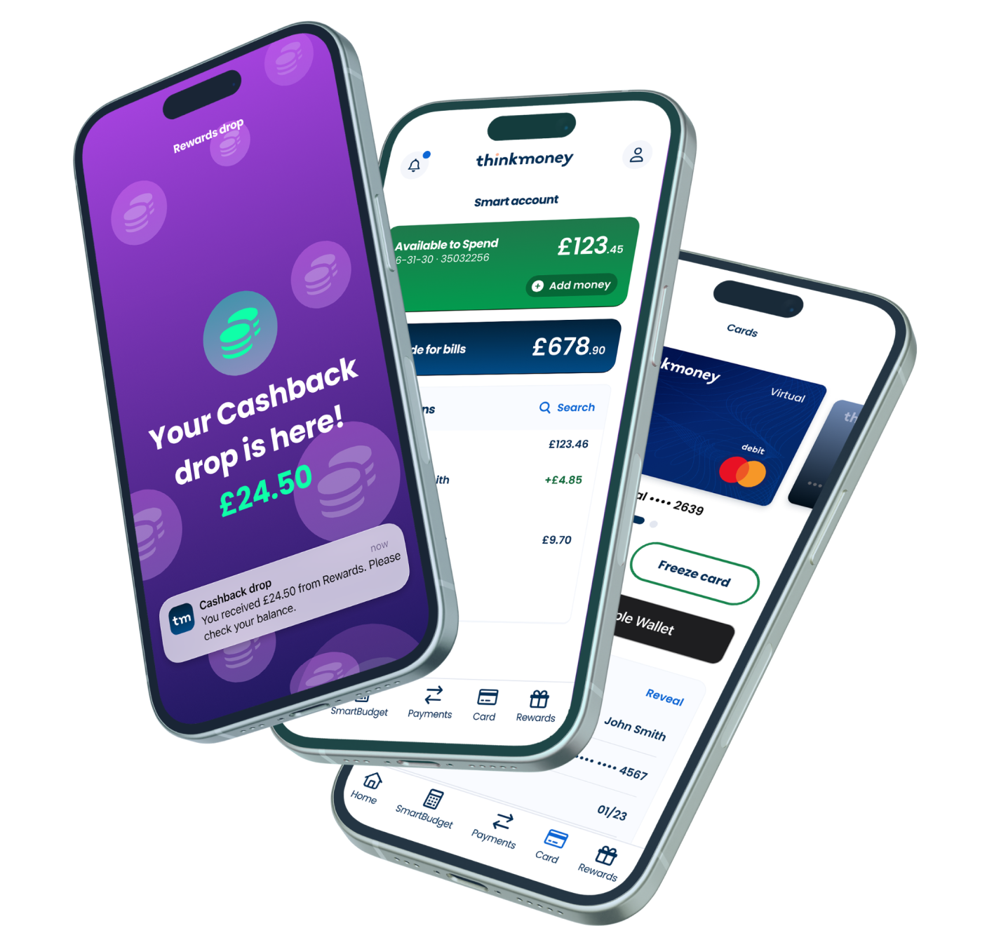 thinkmoney Rewards proposition screens.