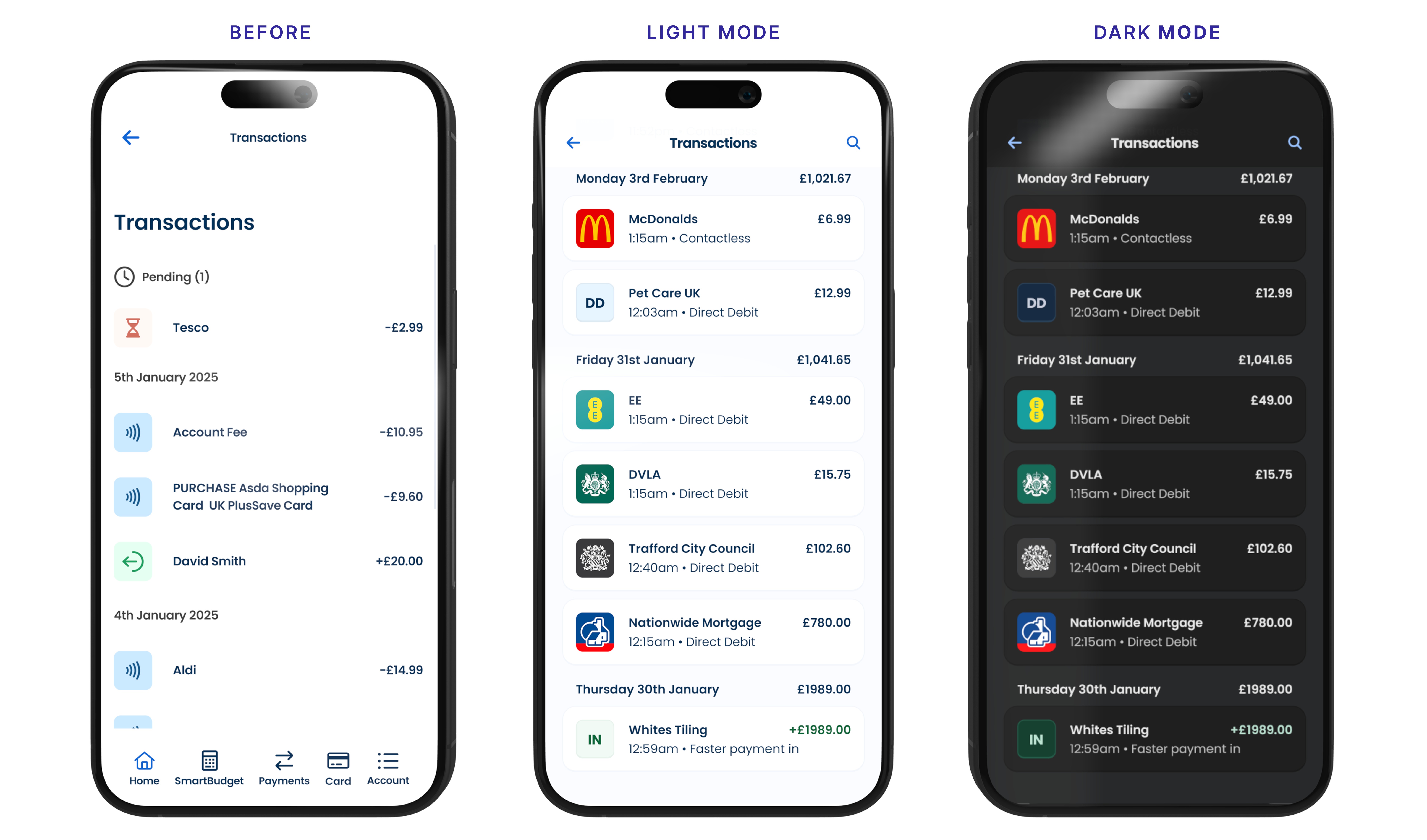 Examples of the fragmented thinkmoney app experience before the design system was introduced.